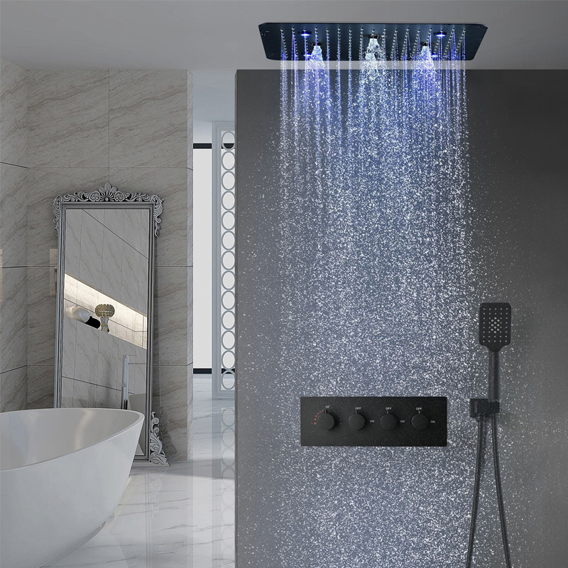 Details about   Bathroom Ceiling Mount Shower Faucet Set LED Rainfall Showerhead Hand Shower Tap 